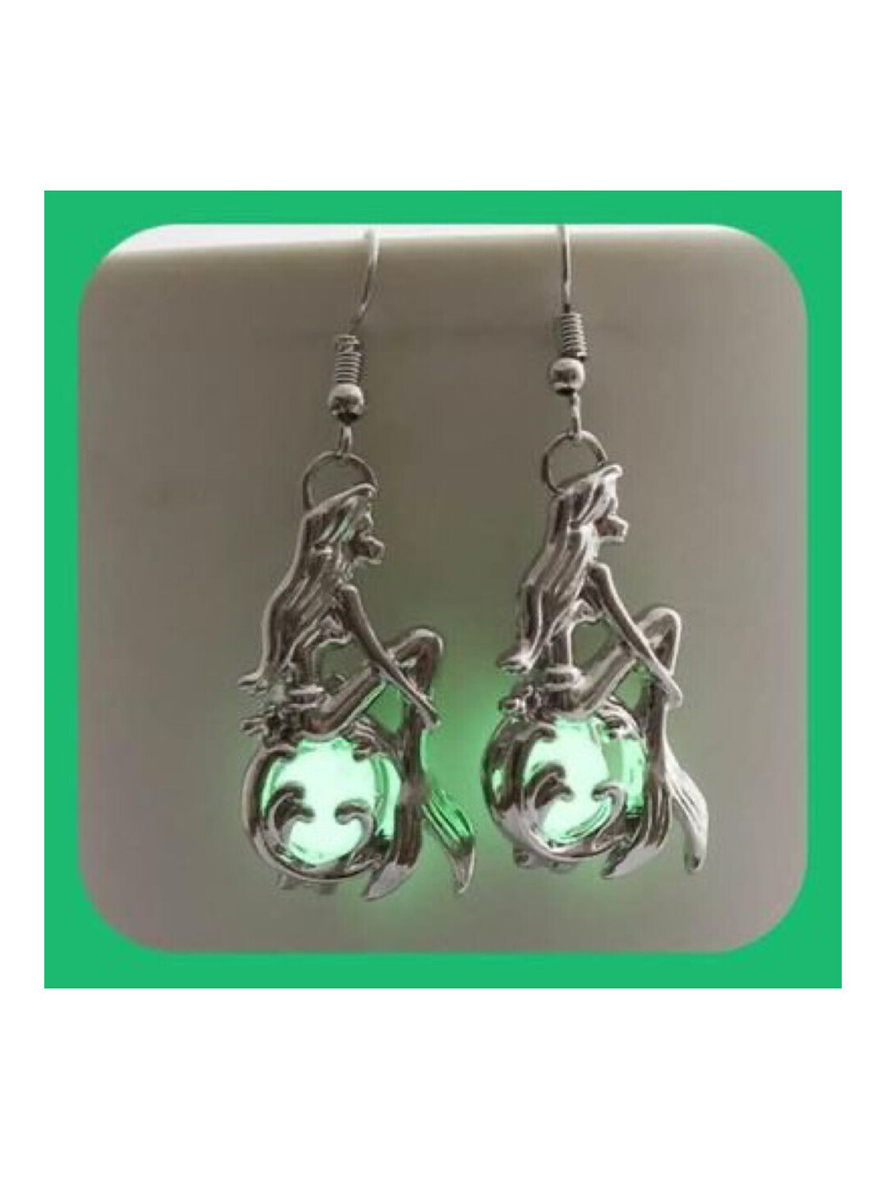 New Beautiful Mermaid Solar Lighted Glow Luminous Earrings  GREEN